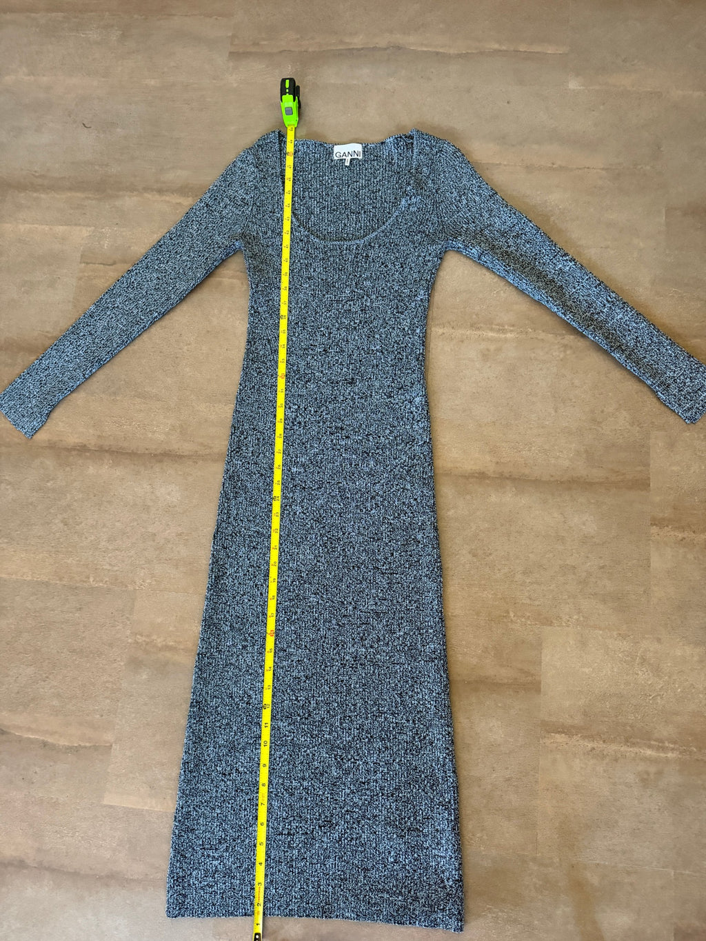 GANNI Melange Rib-Knit Midi Dress – Blue Melange