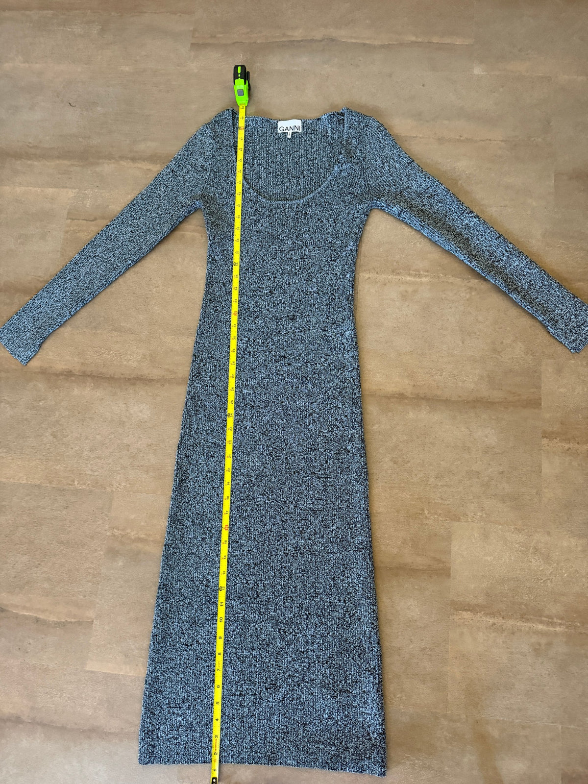 GANNI Melange Rib-Knit Midi Dress – Blue Melange