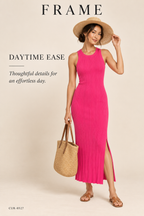 FRAME Ribbed-Knit Midi Dress – Flamingo