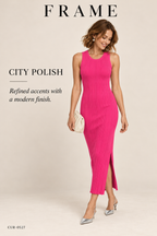 FRAME Ribbed-Knit Midi Dress – Flamingo