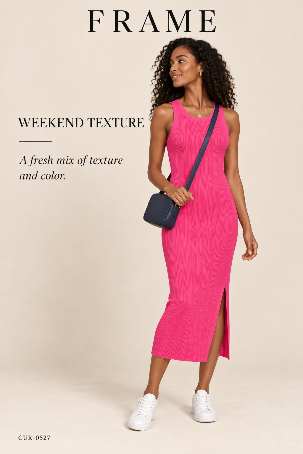 FRAME Ribbed-Knit Midi Dress – Flamingo