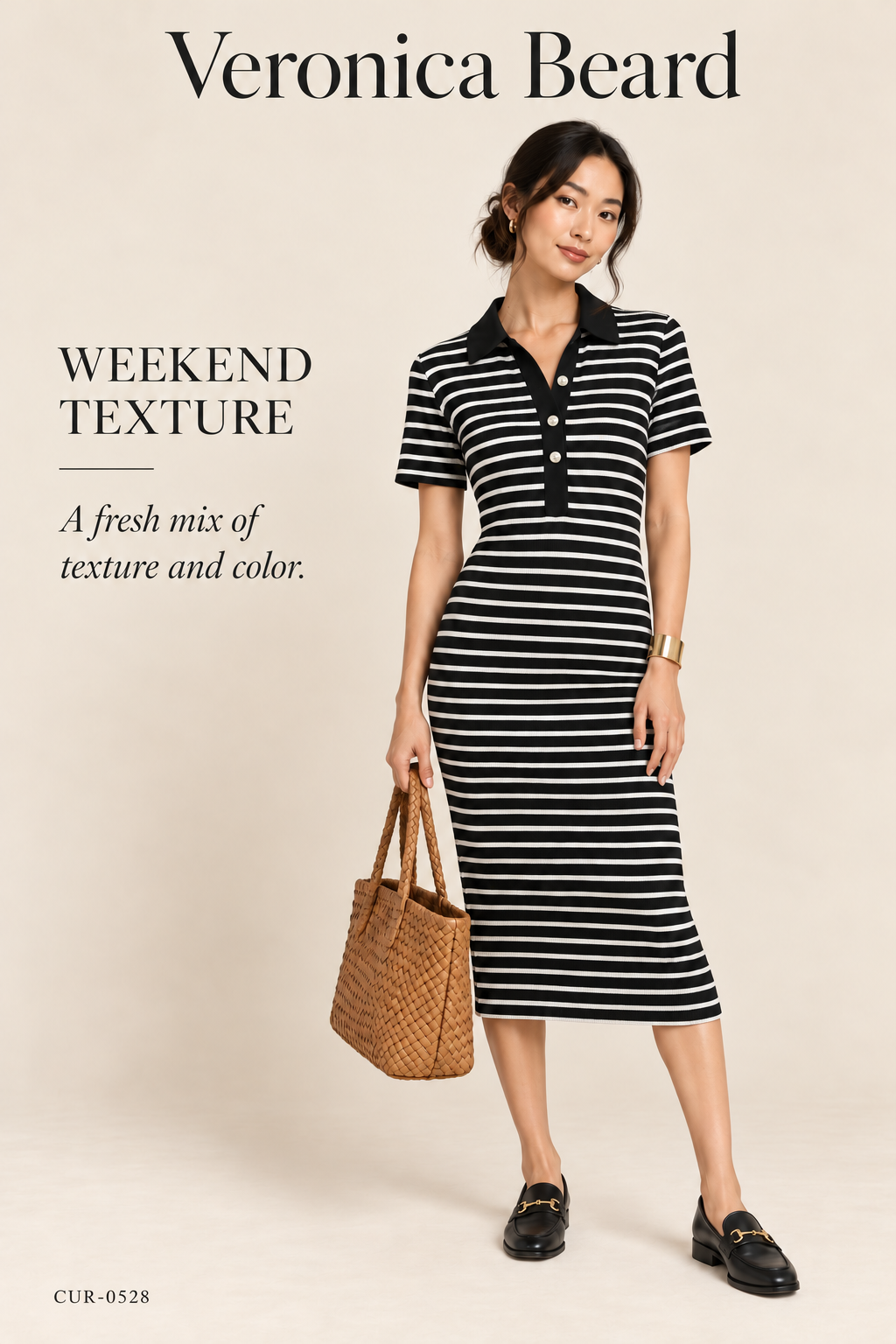Veronica Beard Bailey Striped Polo Dress – Dark Navy / Black and White
