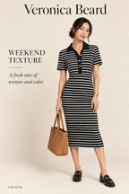 Veronica Beard Bailey Striped Polo Dress – Dark Navy / Black and White