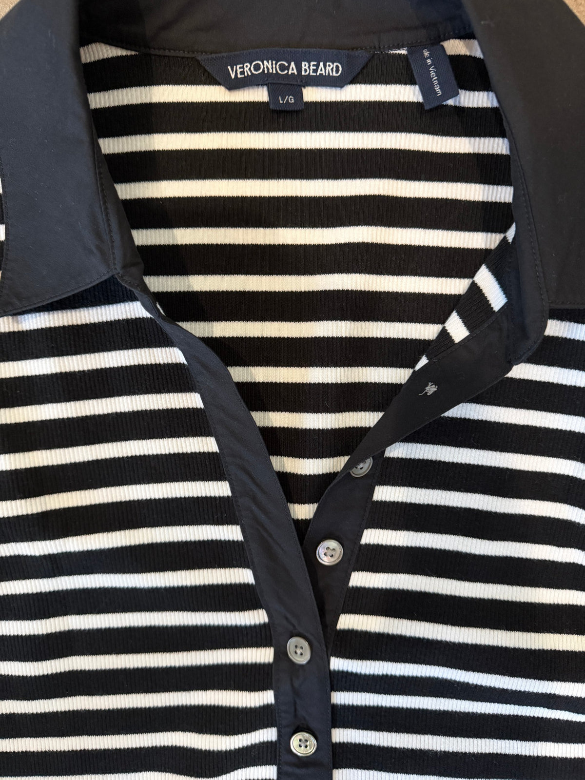 Veronica Beard Bailey Striped Polo Dress – Dark Navy / Black and White