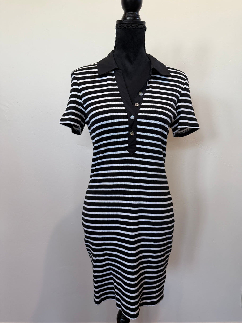Veronica Beard Bailey Striped Polo Dress – Dark Navy / Black and White