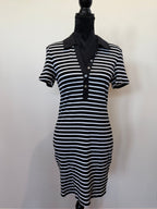 Veronica Beard Bailey Striped Polo Dress – Dark Navy / Black and White