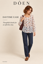 DÔEN Floral Scoop-Neck Button-Front Blouse – Cream
