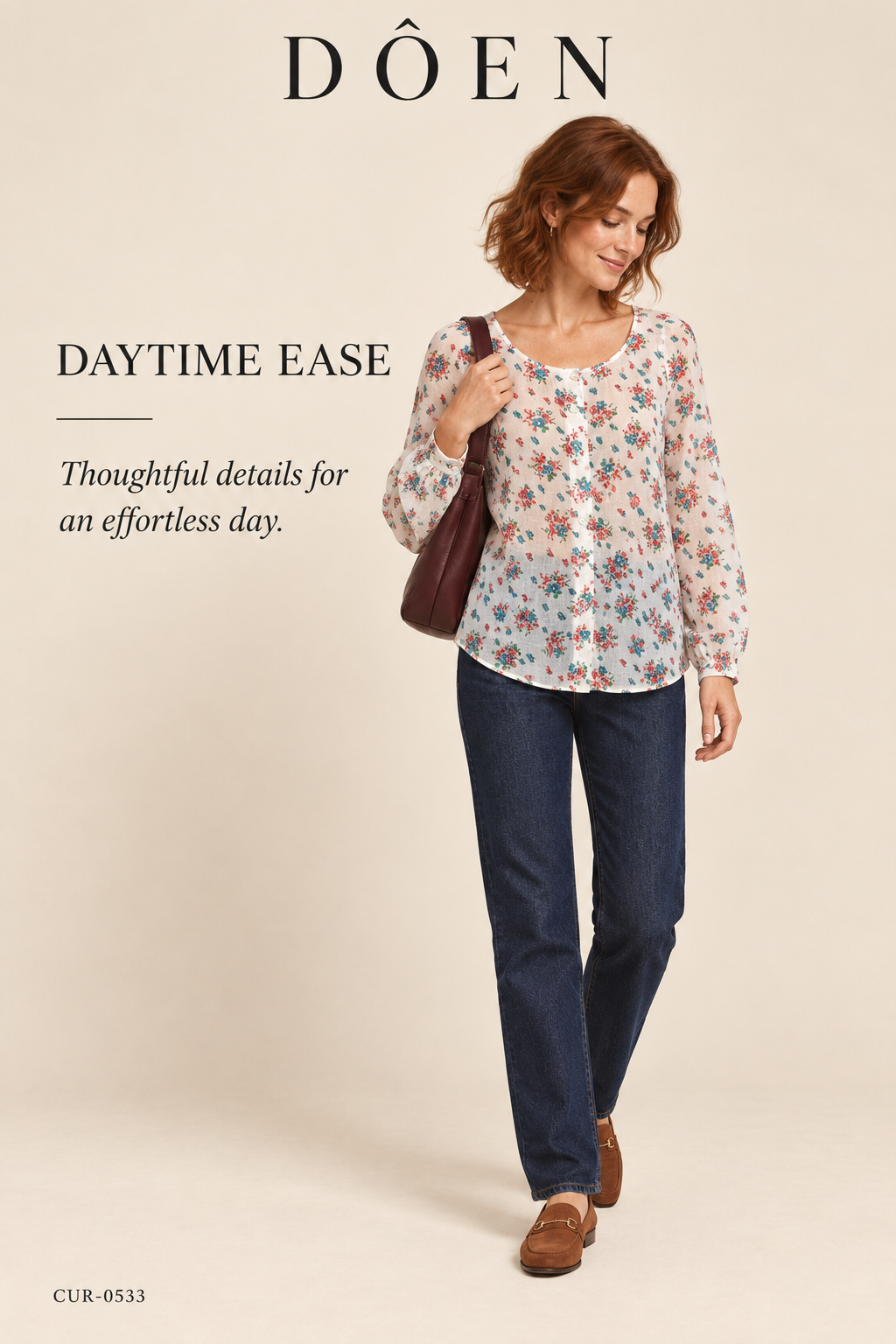 DÔEN Floral Scoop-Neck Button-Front Blouse – Cream