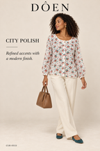 DÔEN Floral Scoop-Neck Button-Front Blouse – Cream