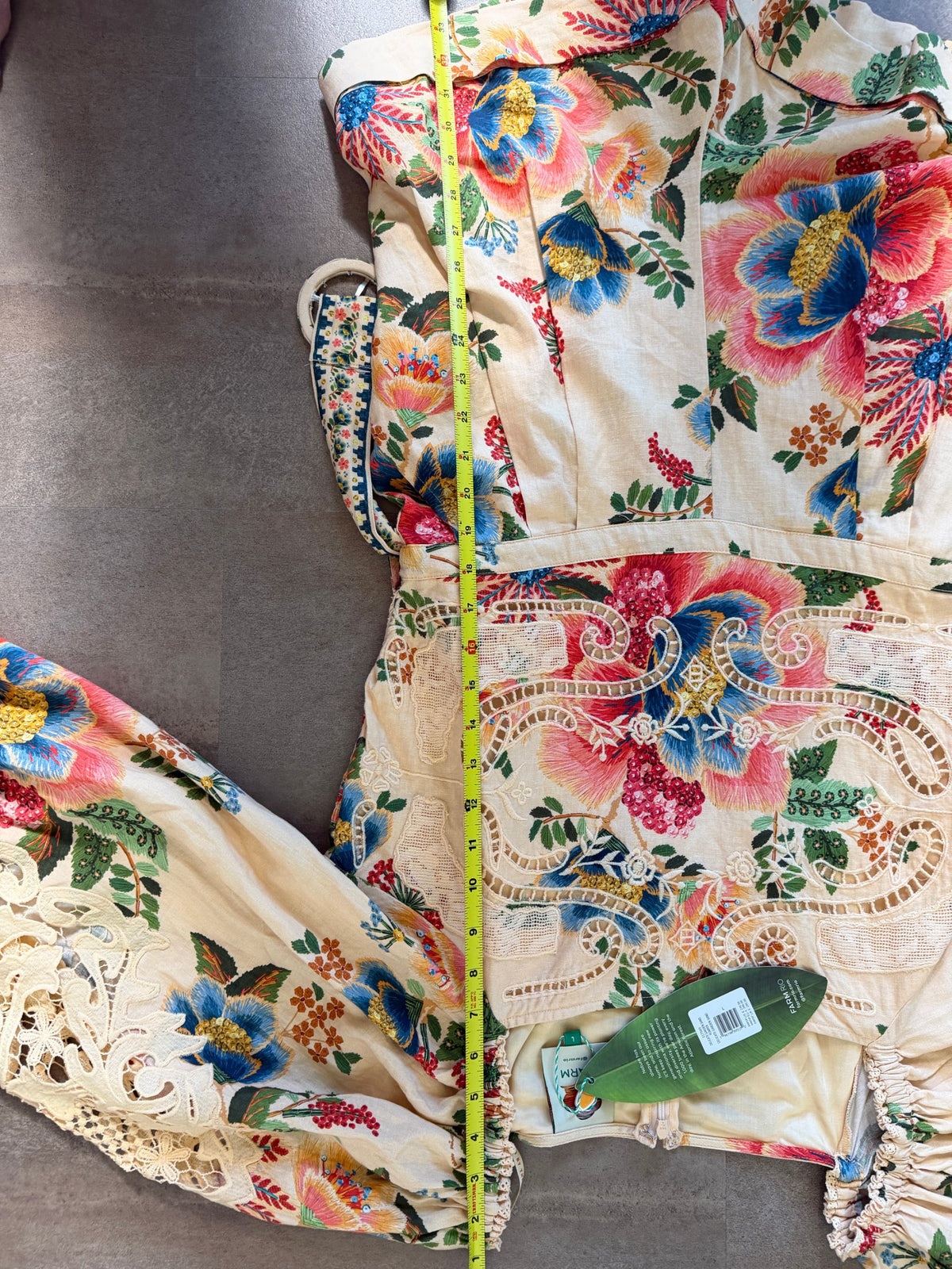 FARM Rio Delicate Garden Linen-Blend Romper – Sand