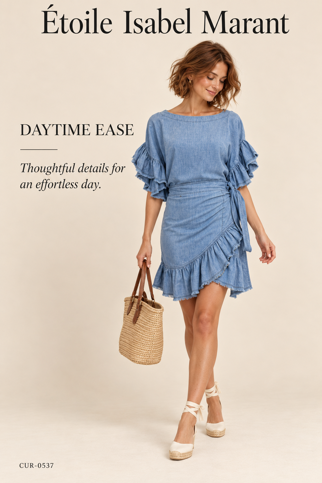 Étoile Isabel Marant Lelicia Chambray Ruffle Wrap Dress – Blue