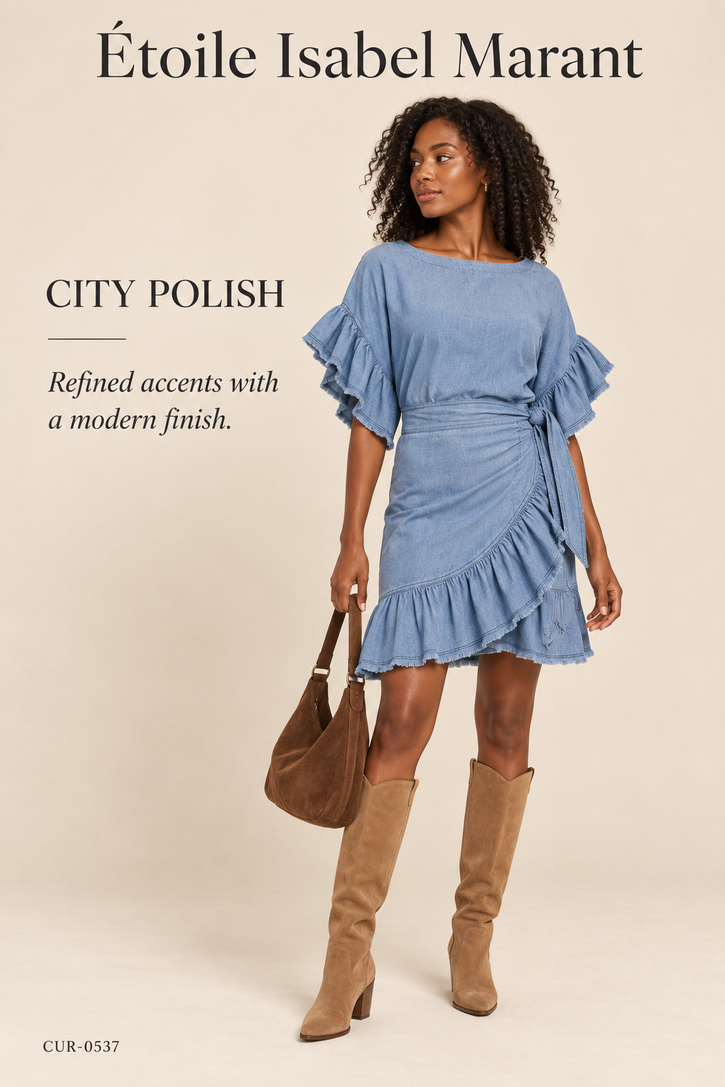 Étoile Isabel Marant Lelicia Chambray Ruffle Wrap Dress – Blue