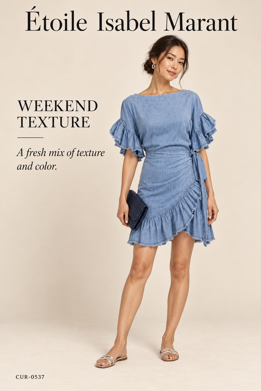 Étoile Isabel Marant Lelicia Chambray Ruffle Wrap Dress – Blue