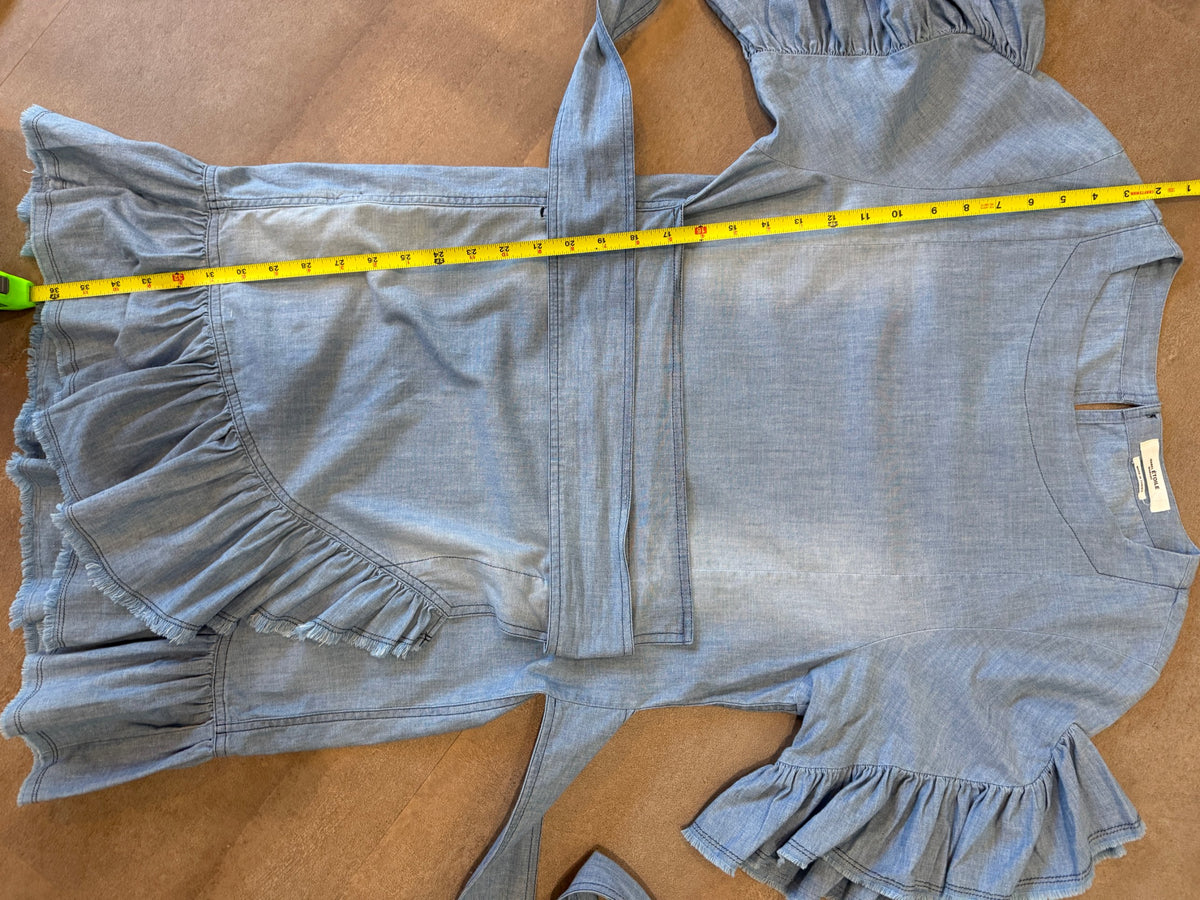 Étoile Isabel Marant Lelicia Chambray Ruffle Wrap Dress – Blue