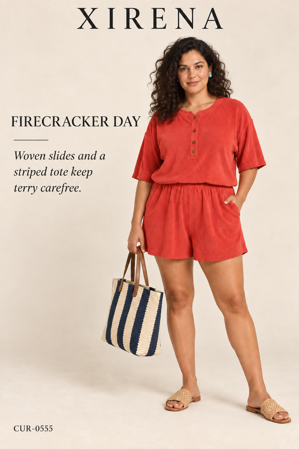 Xirena Evert Terry Romper — Fire Cracker – styled editorial look 1: Firecracker Day