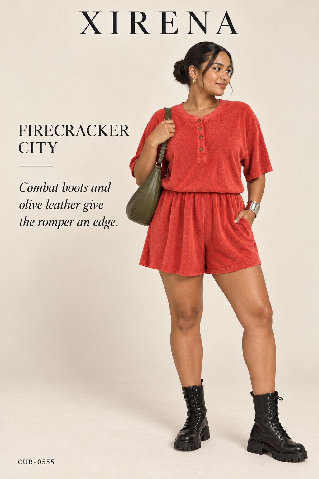 Xirena Evert Terry Romper — Fire Cracker – styled editorial look 2: Firecracker City