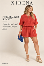 Xirena Evert Terry Romper — Fire Cracker – styled editorial look 3: Firecracker Sunset