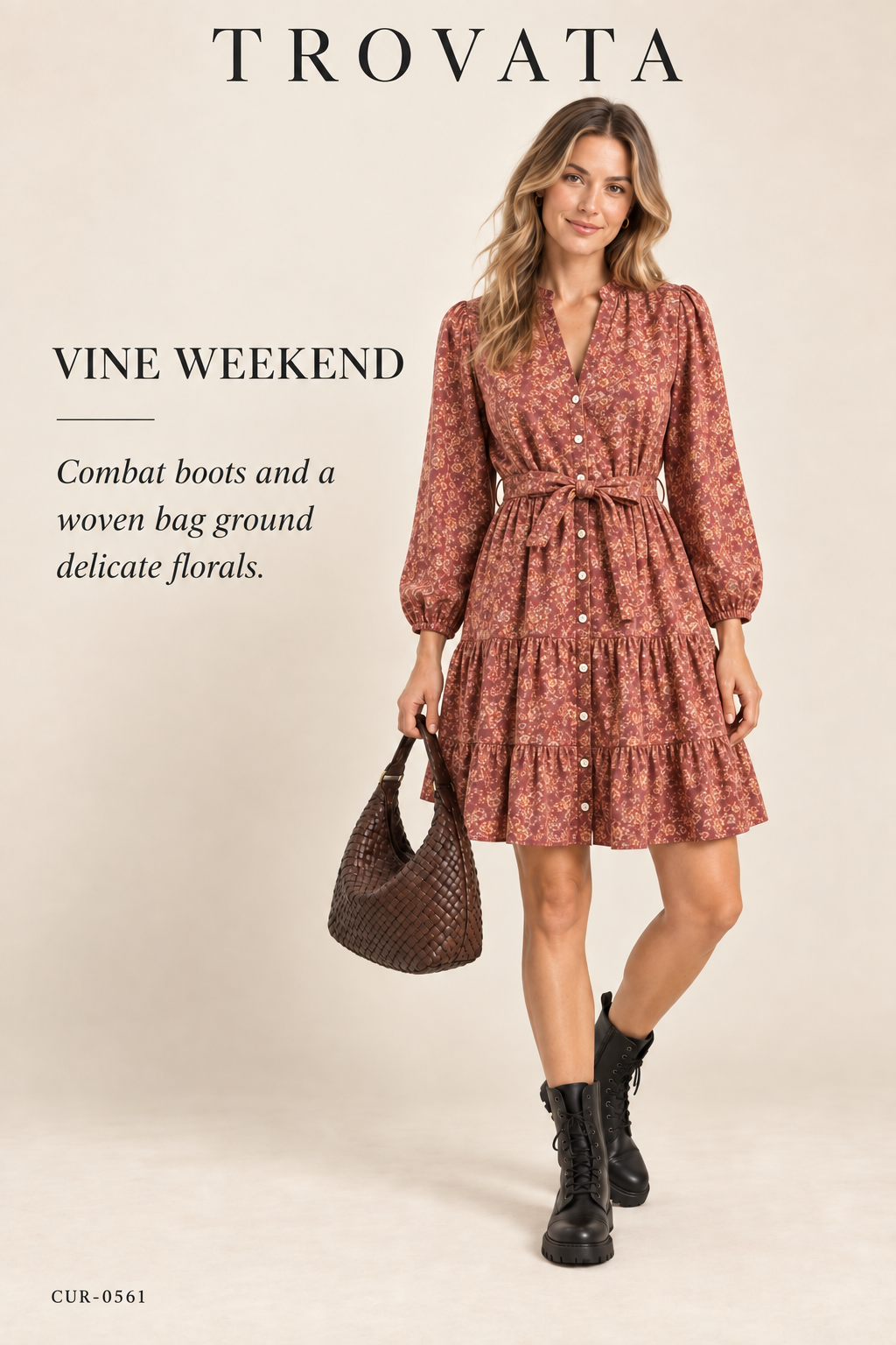 Trovata Celeste Dress — Ethereal Vine – styled editorial look 1: Vine Weekend