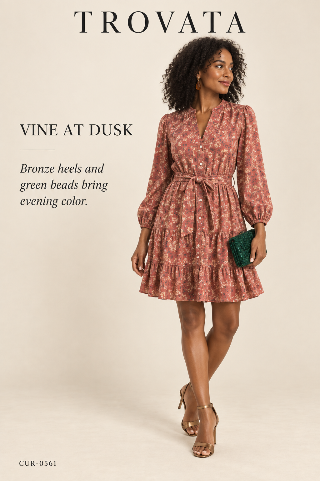 Trovata Celeste Dress — Ethereal Vine – styled editorial look 3: Vine at Dusk