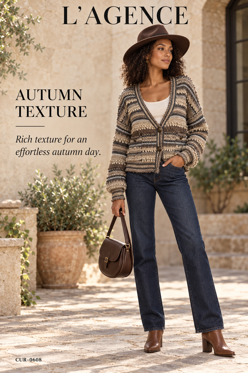 L'AGENCE Harriet Blouson Sleeve Cardigan – Brown Multi Stripe