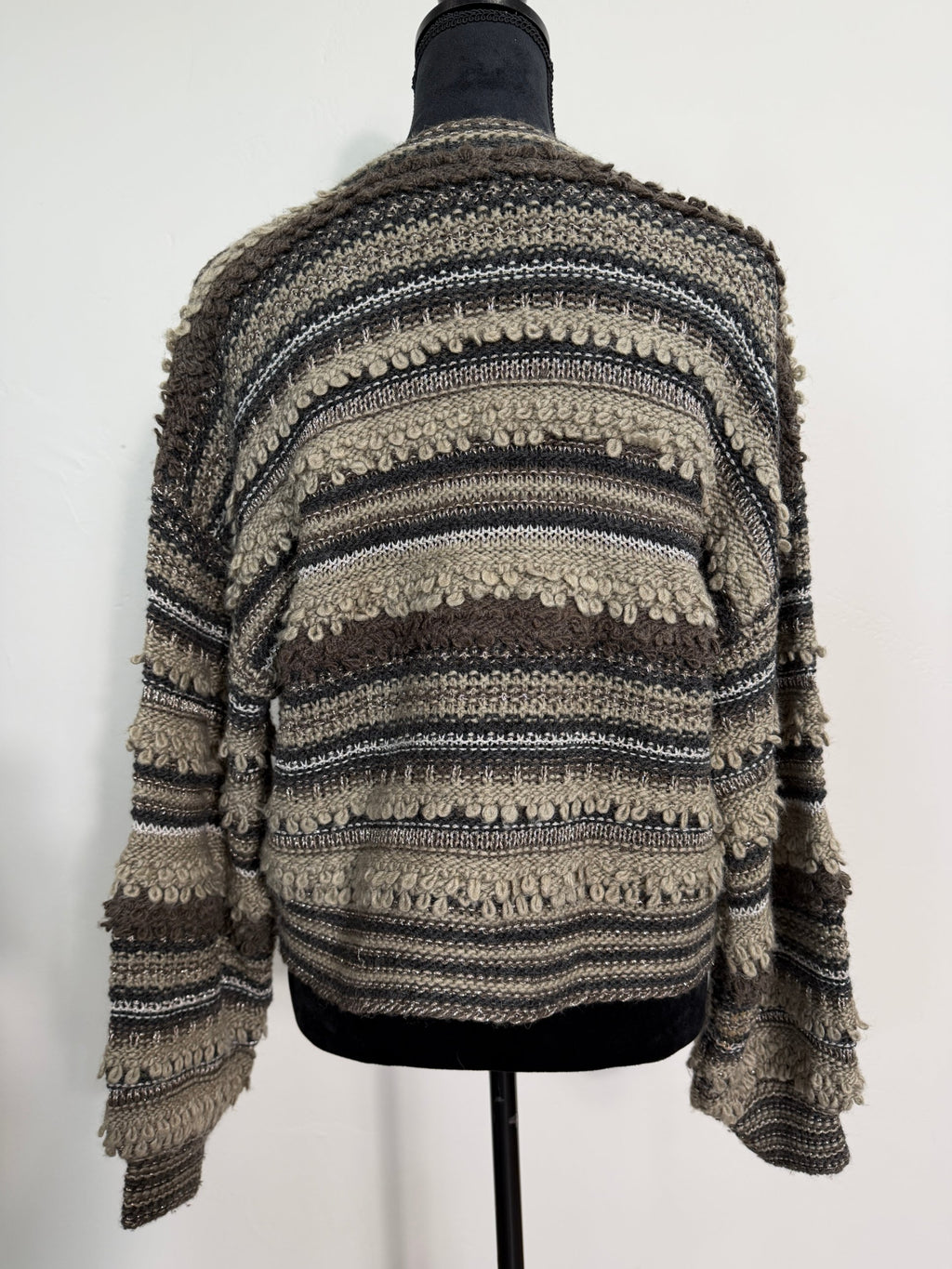 L'AGENCE Harriet Blouson Sleeve Cardigan – Brown Multi Stripe