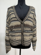 L'AGENCE Harriet Blouson Sleeve Cardigan – Brown Multi Stripe