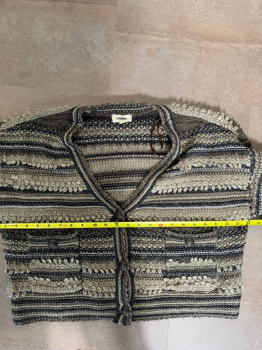L'AGENCE Harriet Blouson Sleeve Cardigan – Brown Multi Stripe