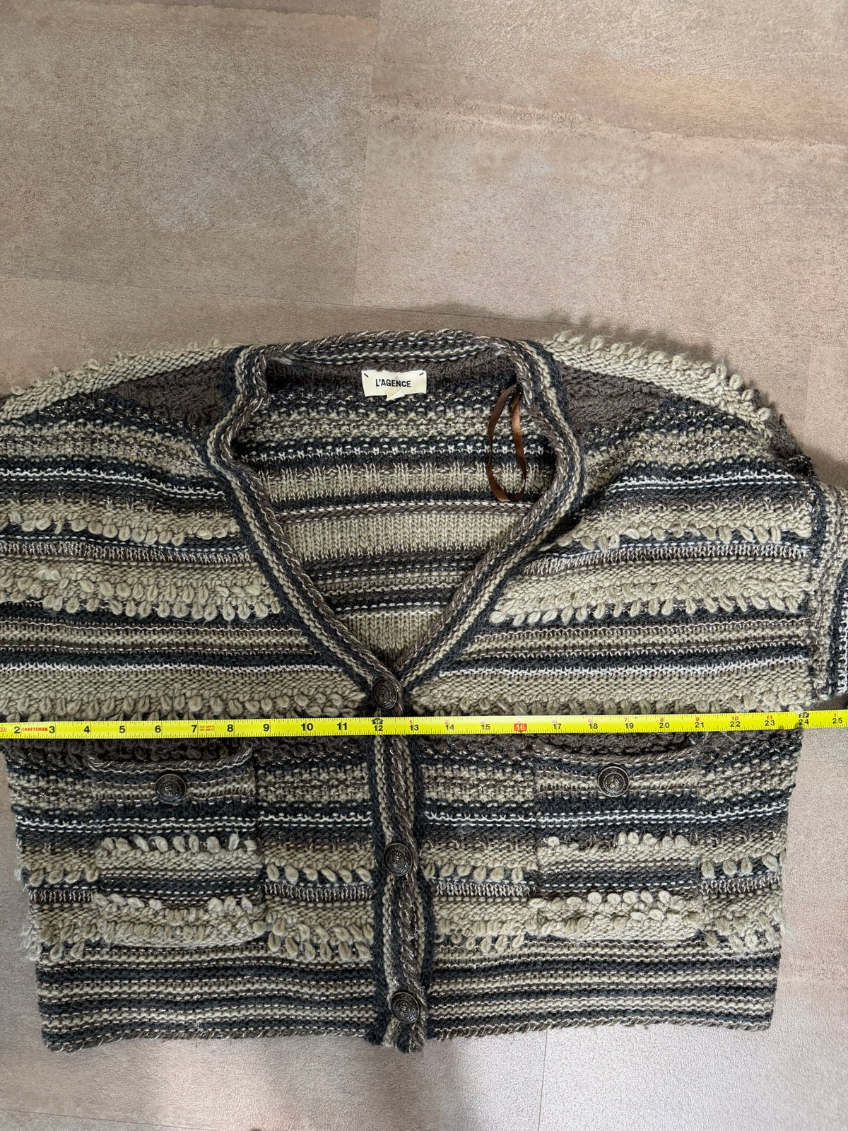 L'AGENCE Harriet Blouson Sleeve Cardigan – Brown Multi Stripe