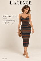 L'AGENCE Sandi Striped Knit Scalloped Tank Midi Dress – Brown