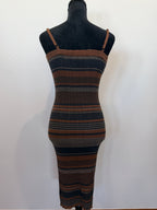 L'AGENCE Sandi Striped Knit Scalloped Tank Midi Dress – Brown