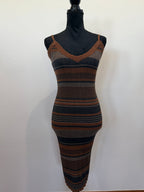 L'AGENCE Sandi Striped Knit Scalloped Tank Midi Dress – Brown