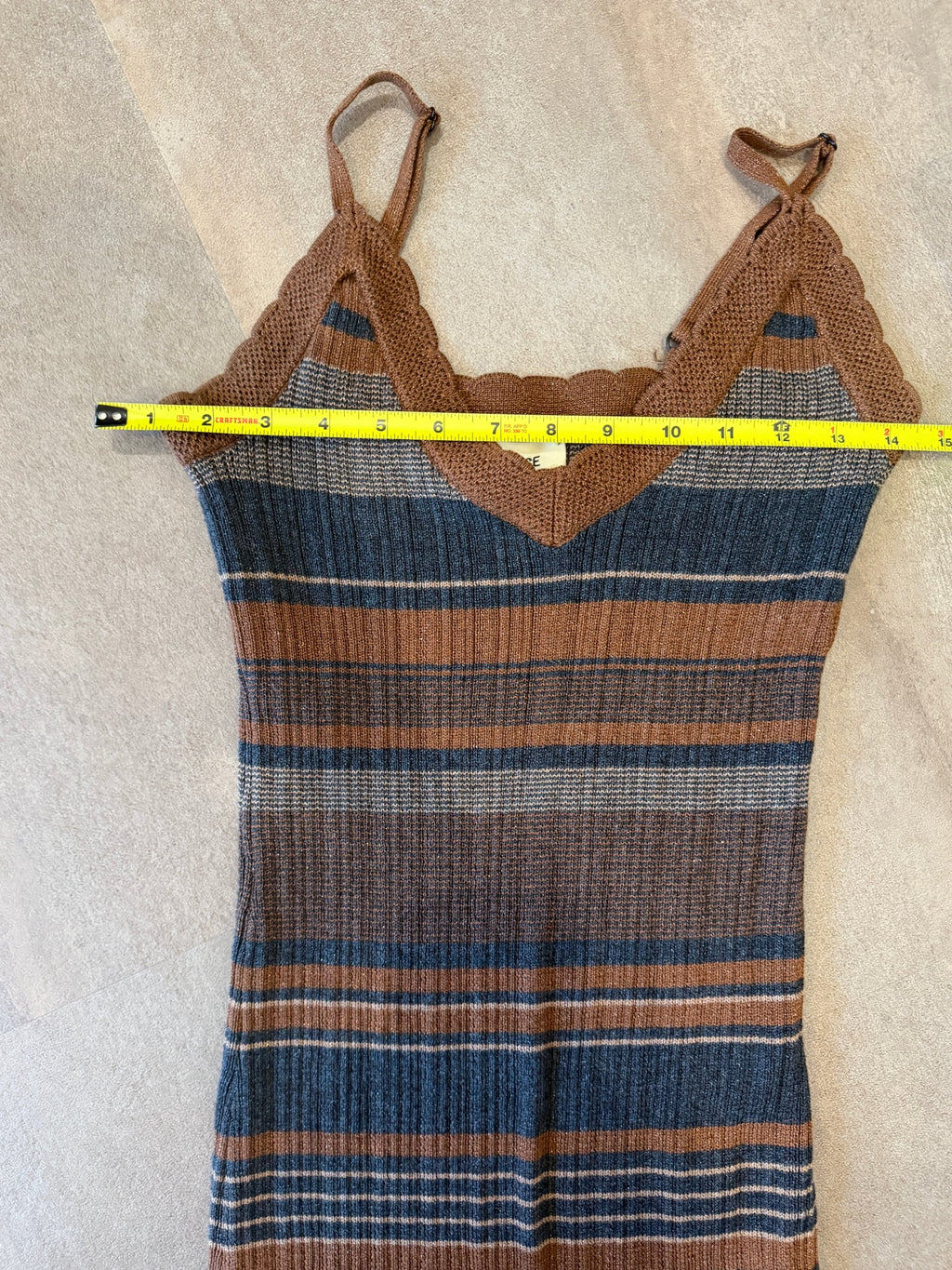 L'AGENCE Sandi Striped Knit Scalloped Tank Midi Dress – Brown