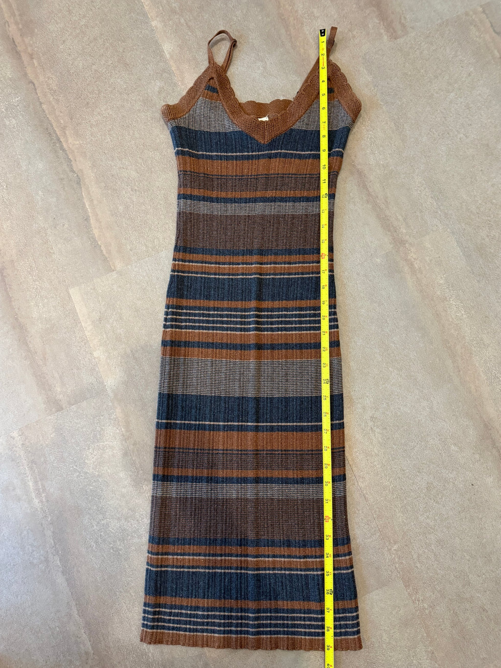 L'AGENCE Sandi Striped Knit Scalloped Tank Midi Dress – Brown