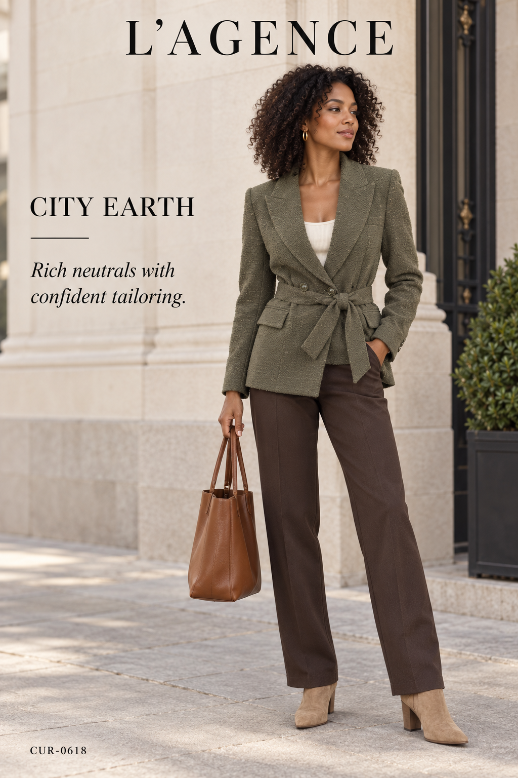 L'AGENCE Jordana Bouclé Wrap Belted Blazer – Army Olive