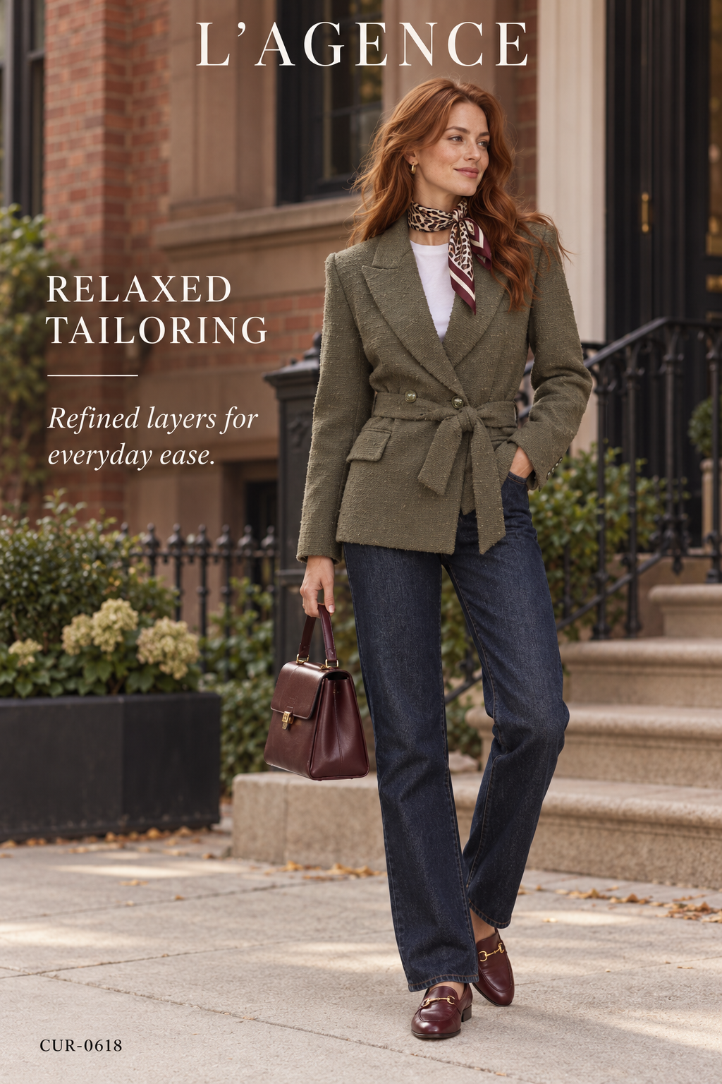 L'AGENCE Jordana Bouclé Wrap Belted Blazer – Army Olive