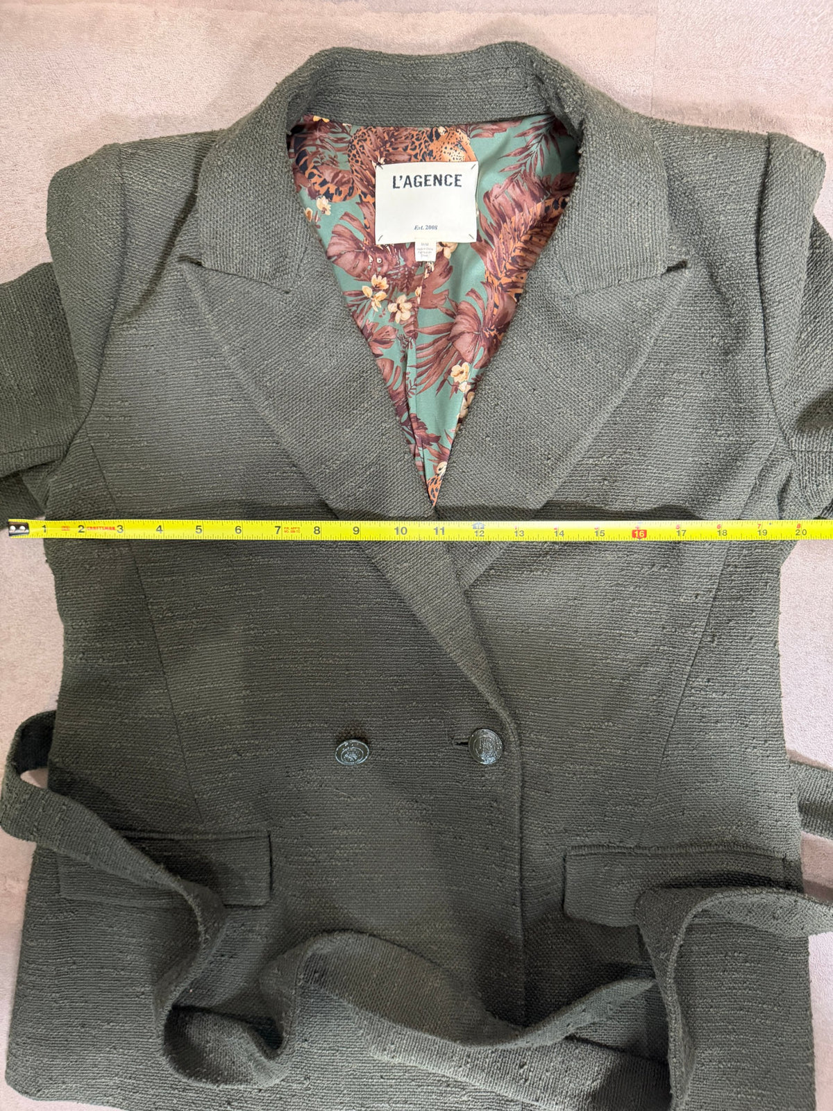 L'AGENCE Jordana Bouclé Wrap Belted Blazer – Army Olive