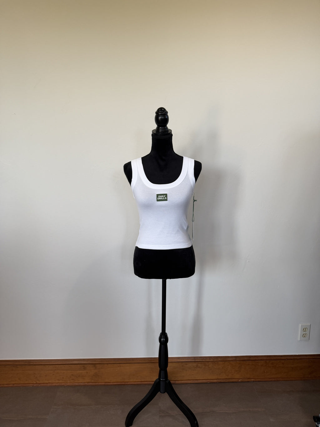 Daily Drills Logo Ribbed Tank - White - front