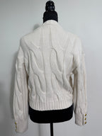 L'AGENCE Storm Boxy Crop Cable Pullover – Ivory/Gold