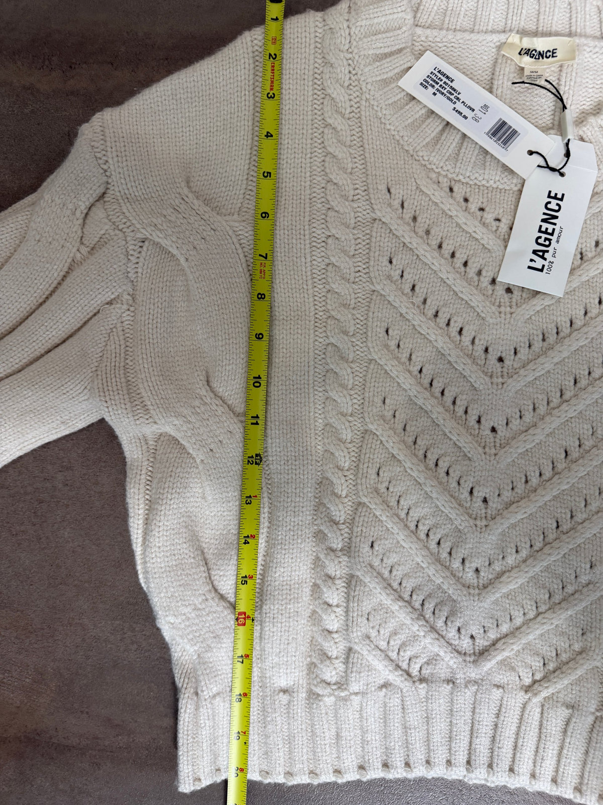 L'AGENCE Storm Boxy Crop Cable Pullover – Ivory/Gold
