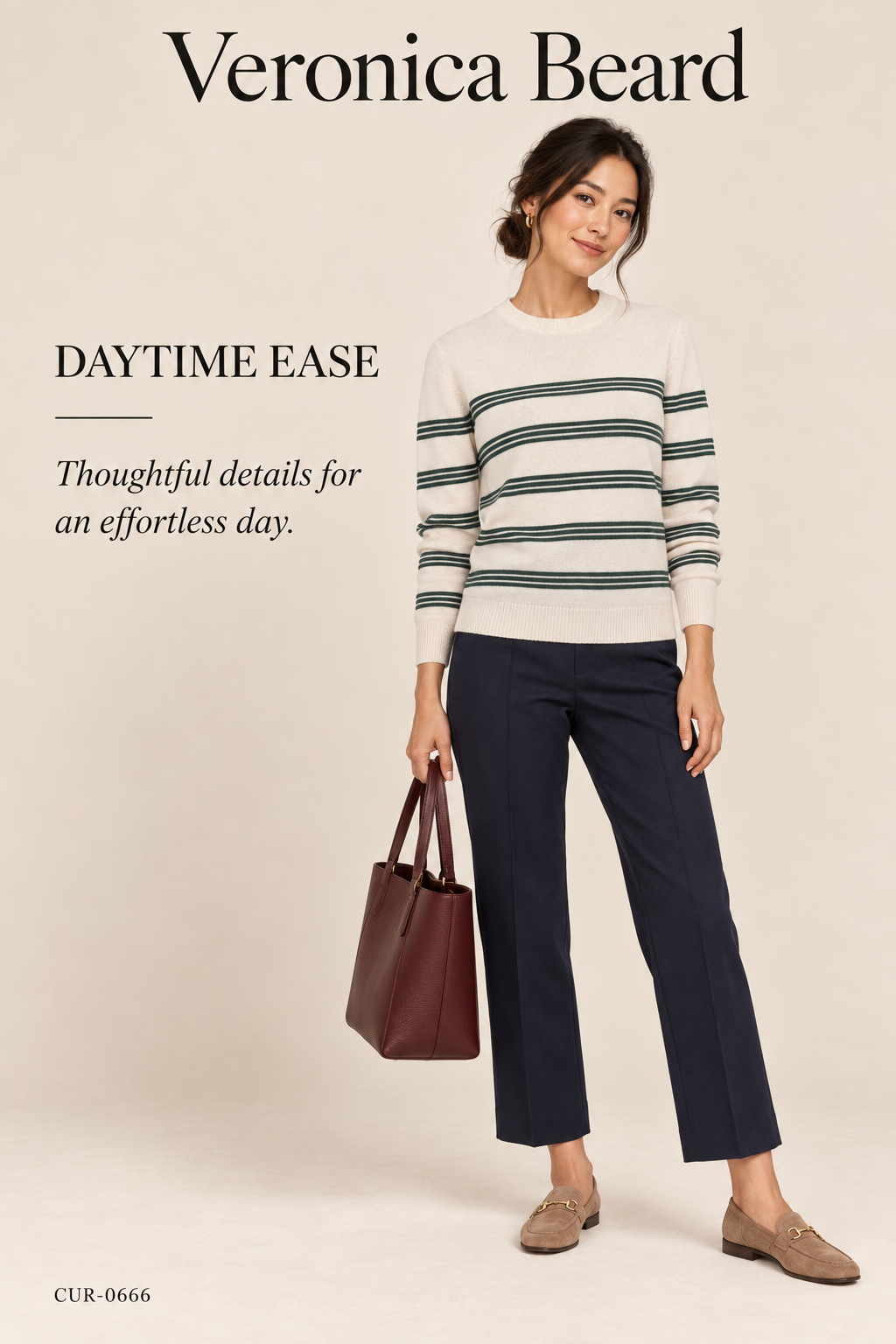 Veronica Beard Merino Wool Striped Crewneck – Cream/Green