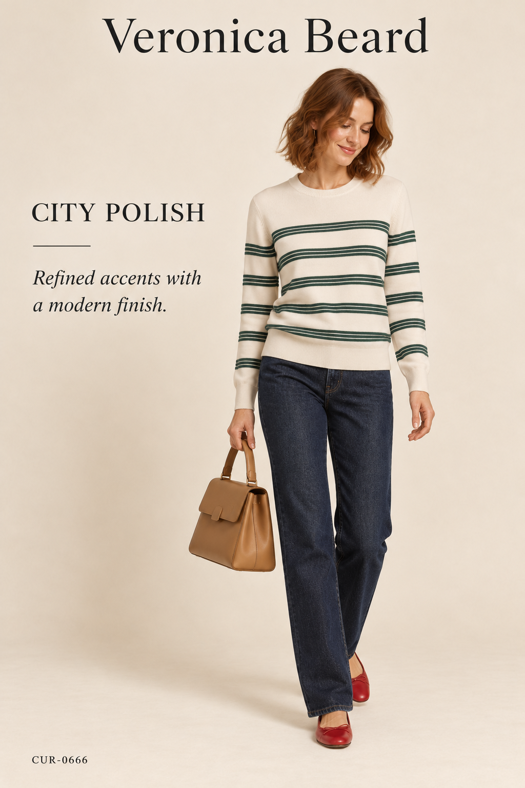 Veronica Beard Merino Wool Striped Crewneck – Cream/Green