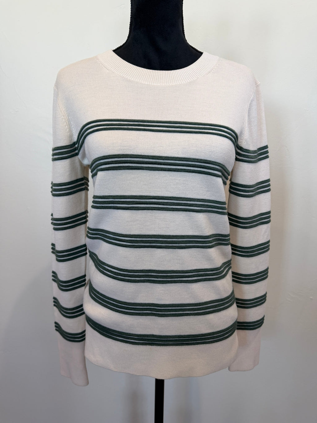 Veronica Beard Merino Wool Striped Crewneck – Cream/Green