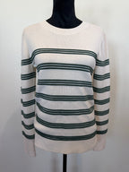 Veronica Beard Merino Wool Striped Crewneck – Cream/Green