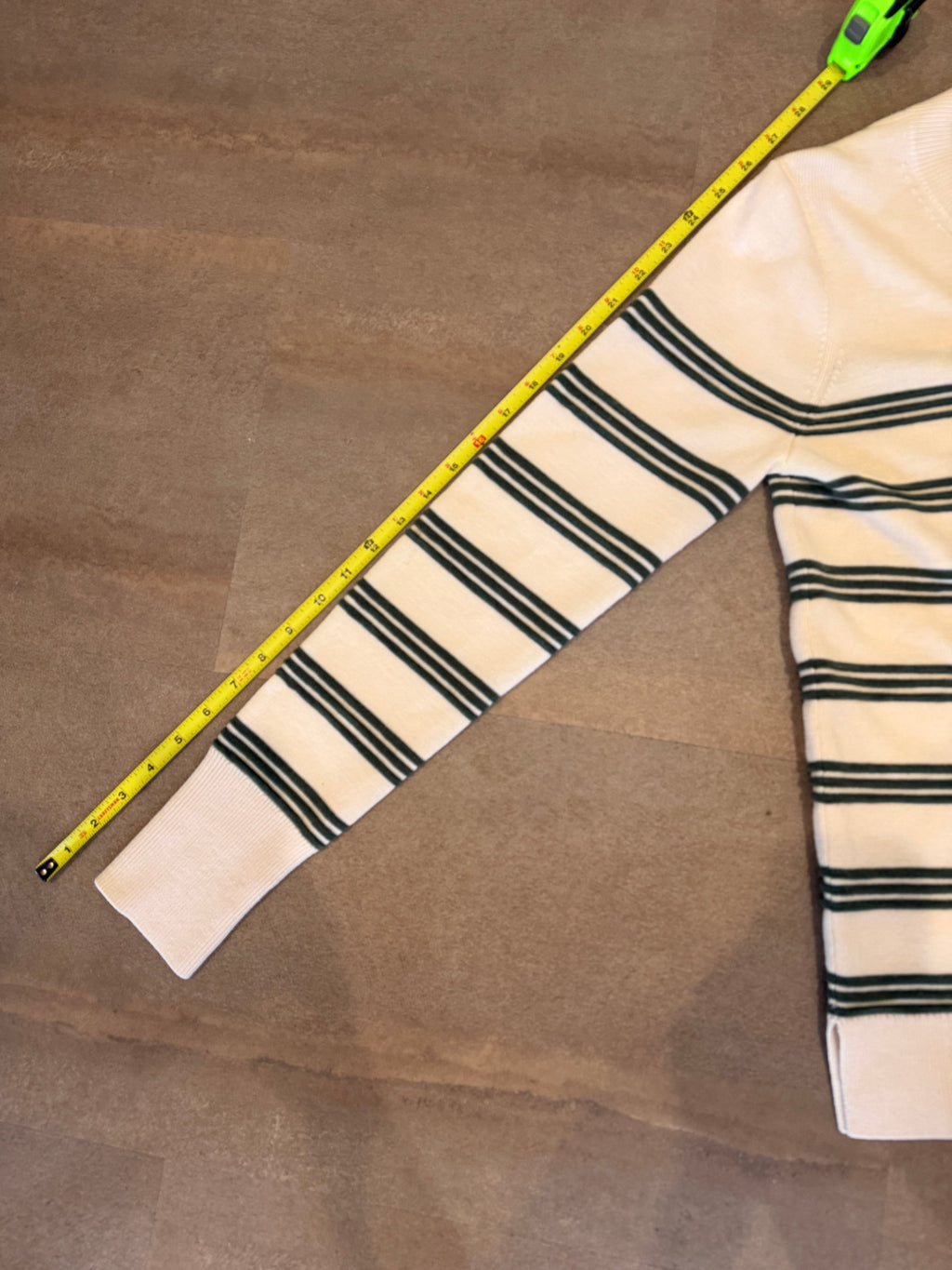 Veronica Beard Merino Wool Striped Crewneck – Cream/Green
