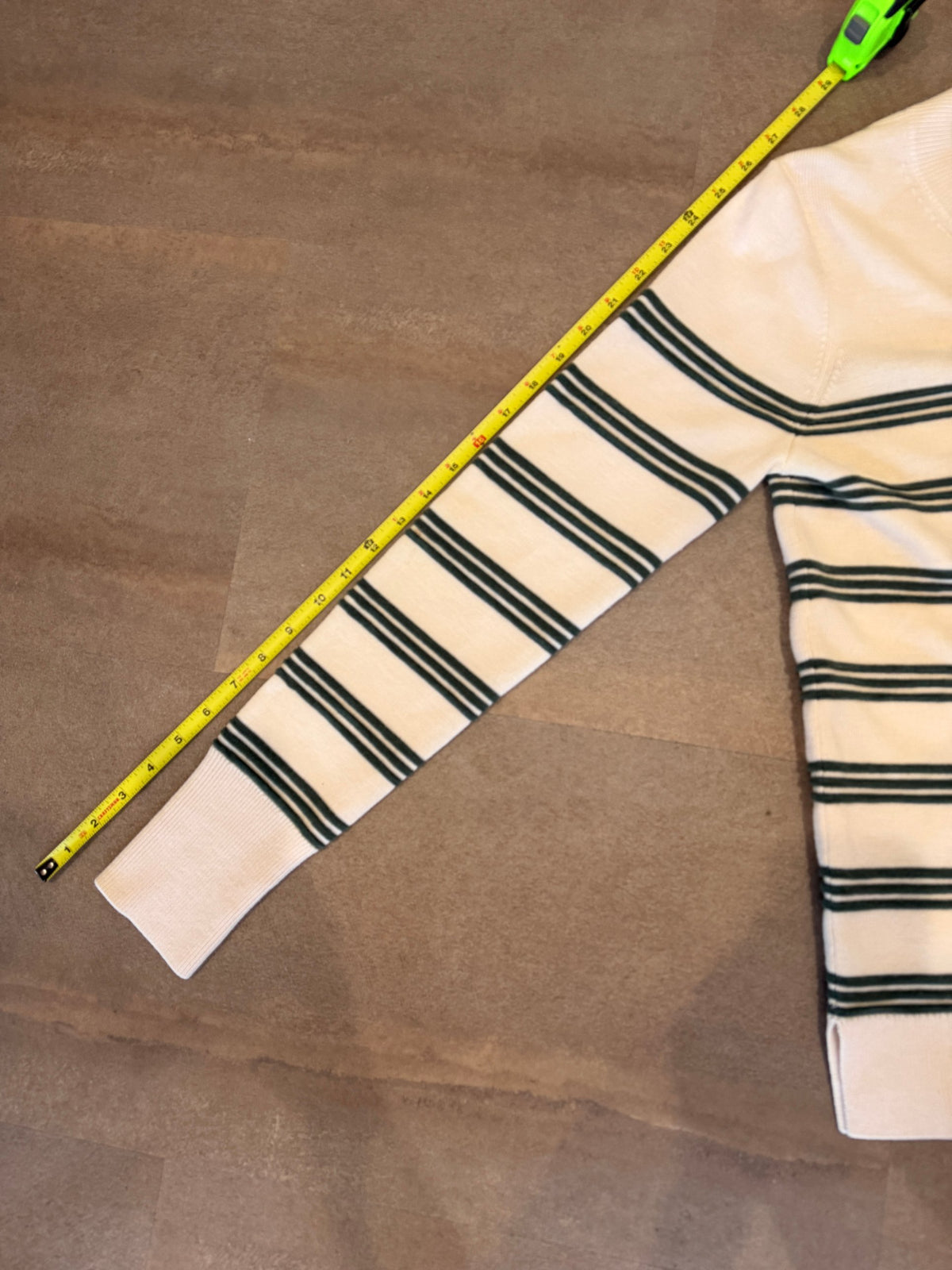 Veronica Beard Merino Wool Striped Crewneck – Cream/Green