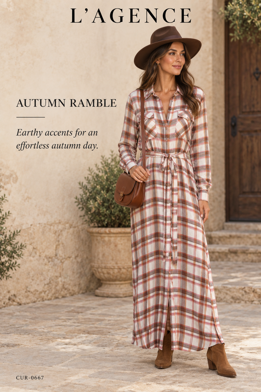 L'AGENCE Cameron Long Shirtdress – White Plaid