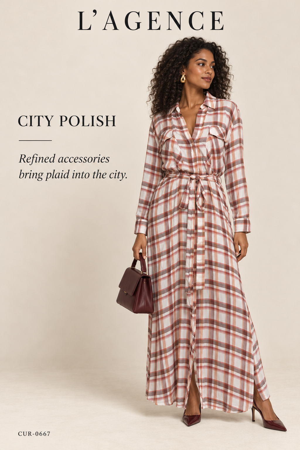 L'AGENCE Cameron Long Shirtdress – White Plaid