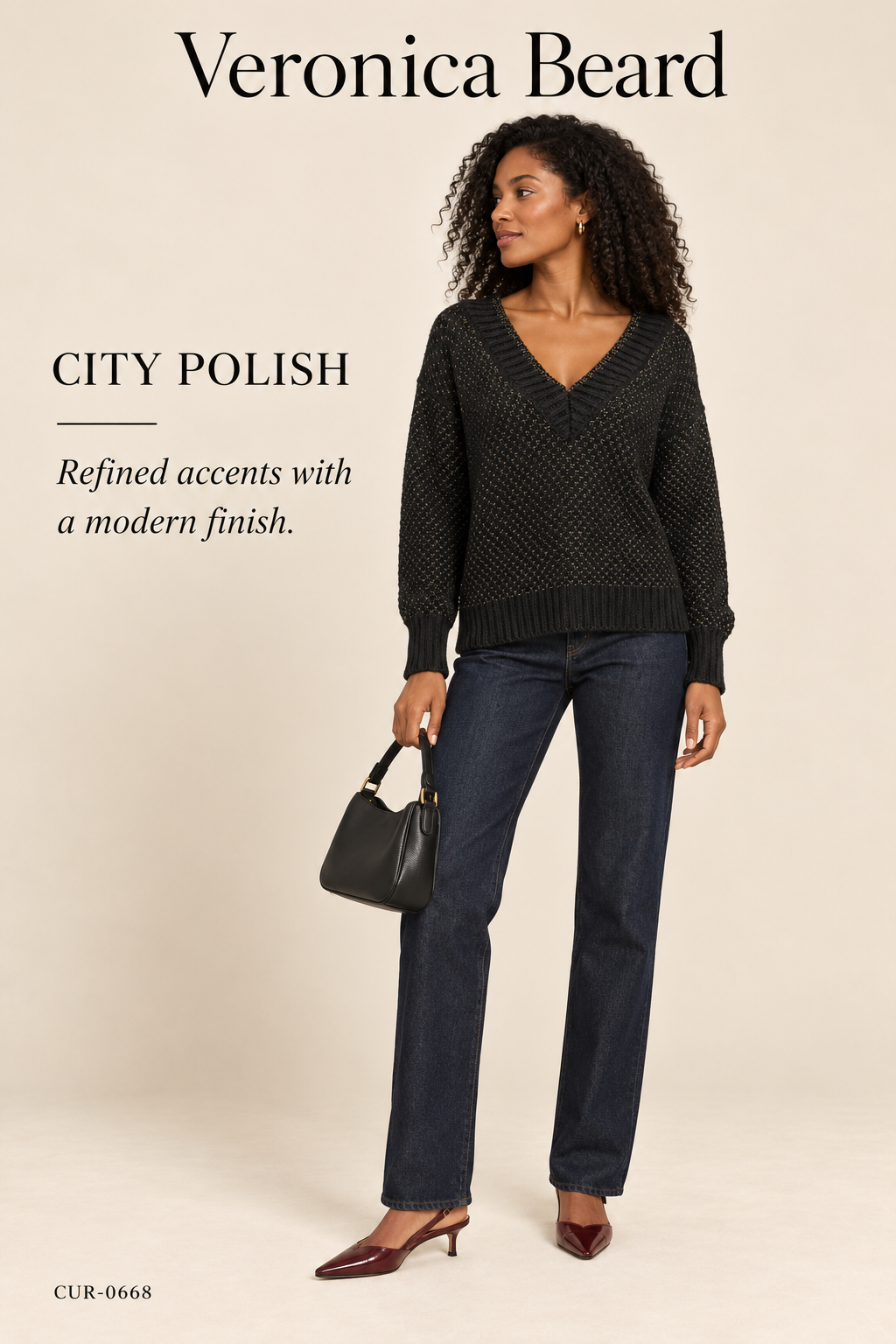 Veronica Beard Mirnie Metallic V-Neck Sweater – Black/Gold