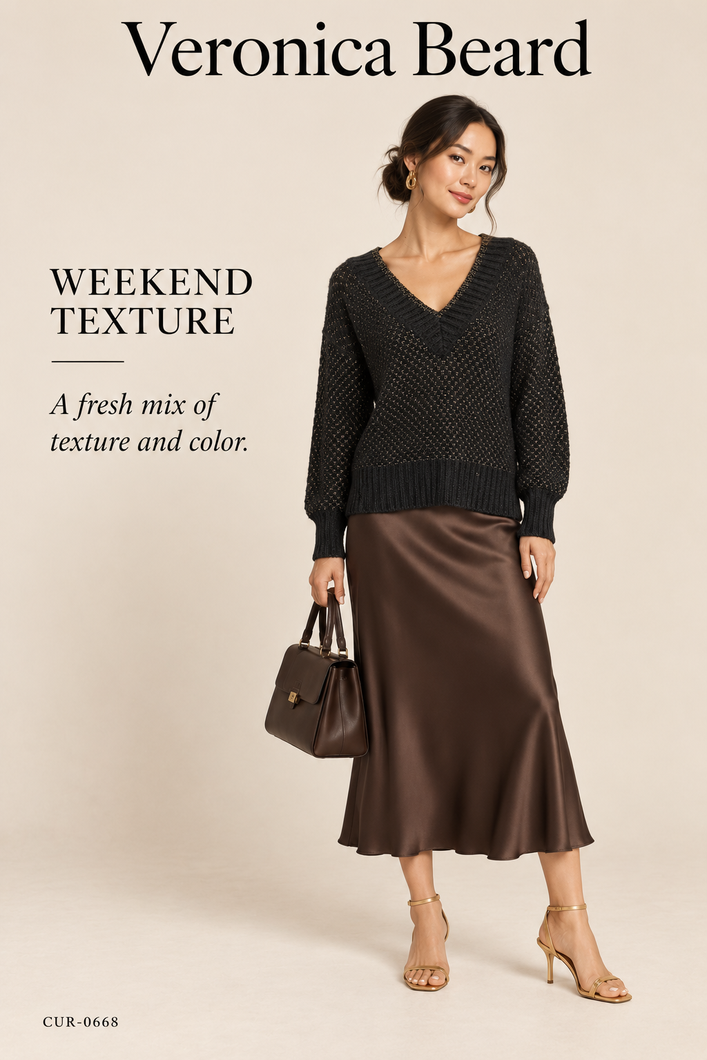 Veronica Beard Mirnie Metallic V-Neck Sweater – Black/Gold