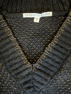 Veronica Beard Mirnie Metallic V-Neck Sweater – Black/Gold